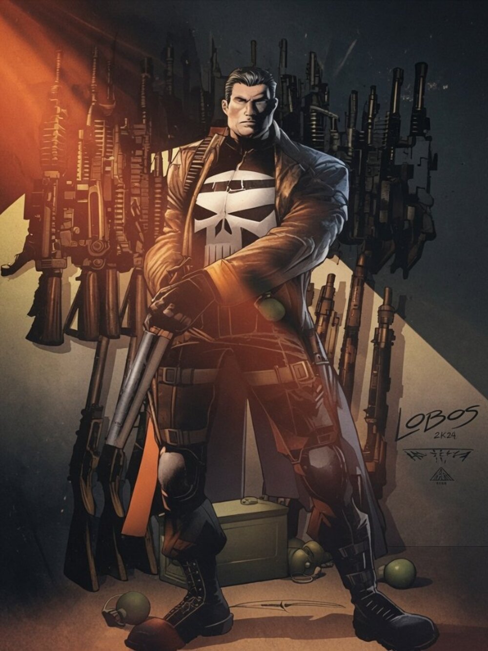 Marvel Punisher Framed Art Print Signed Lobos 2016 - Comic Wall Decor
